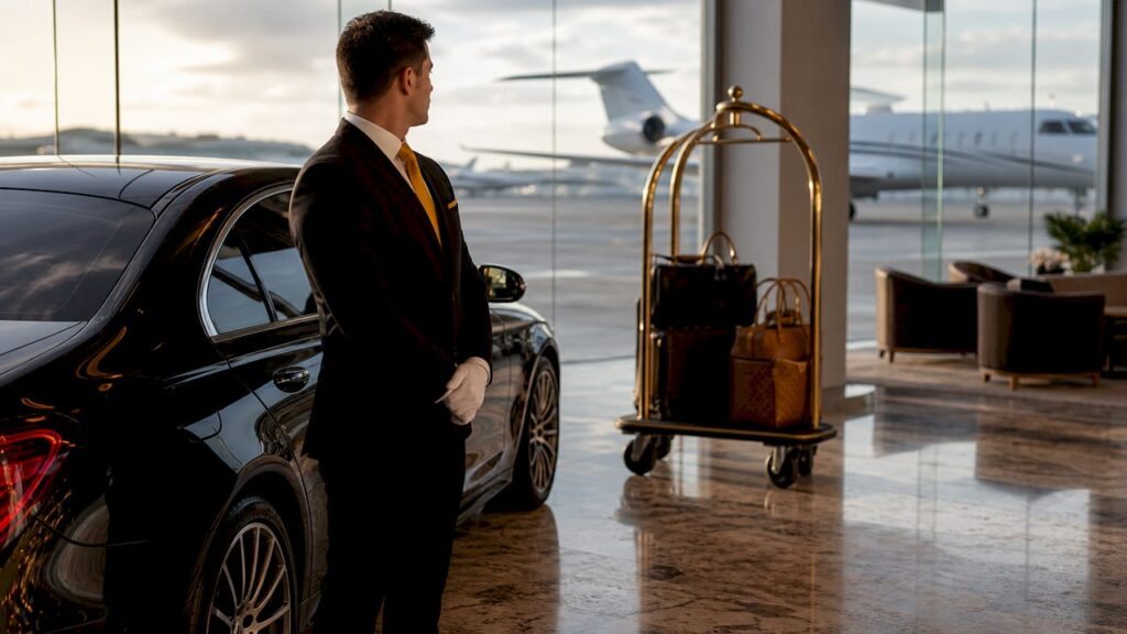 Chauffeur opening car door at airport