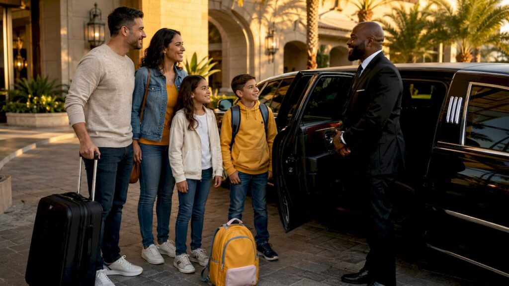 Family at Orlando airport limo pickup