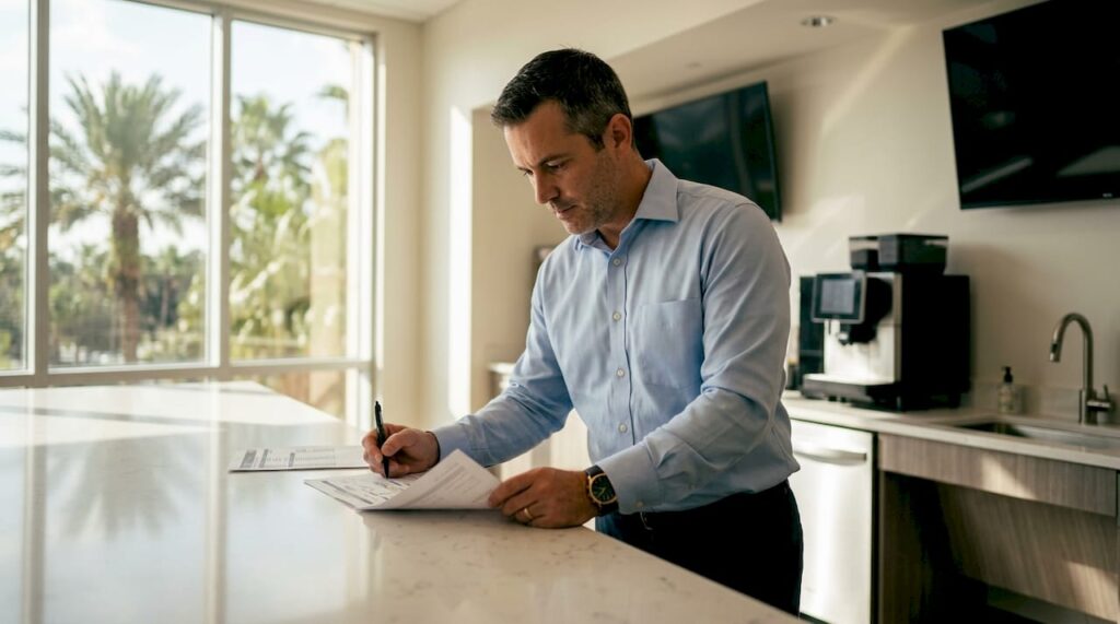 Convention transport manager reviewing schedules