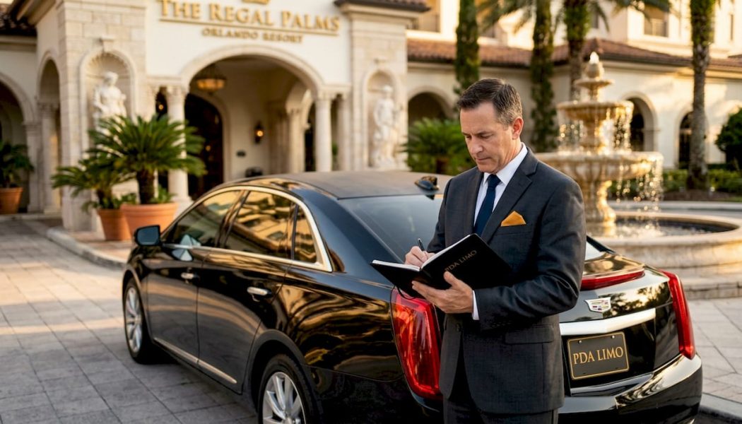 Chauffeur opening limousine door at Orlando airport
