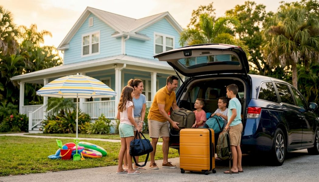 Family loading luggage into minivan for Orlando trip