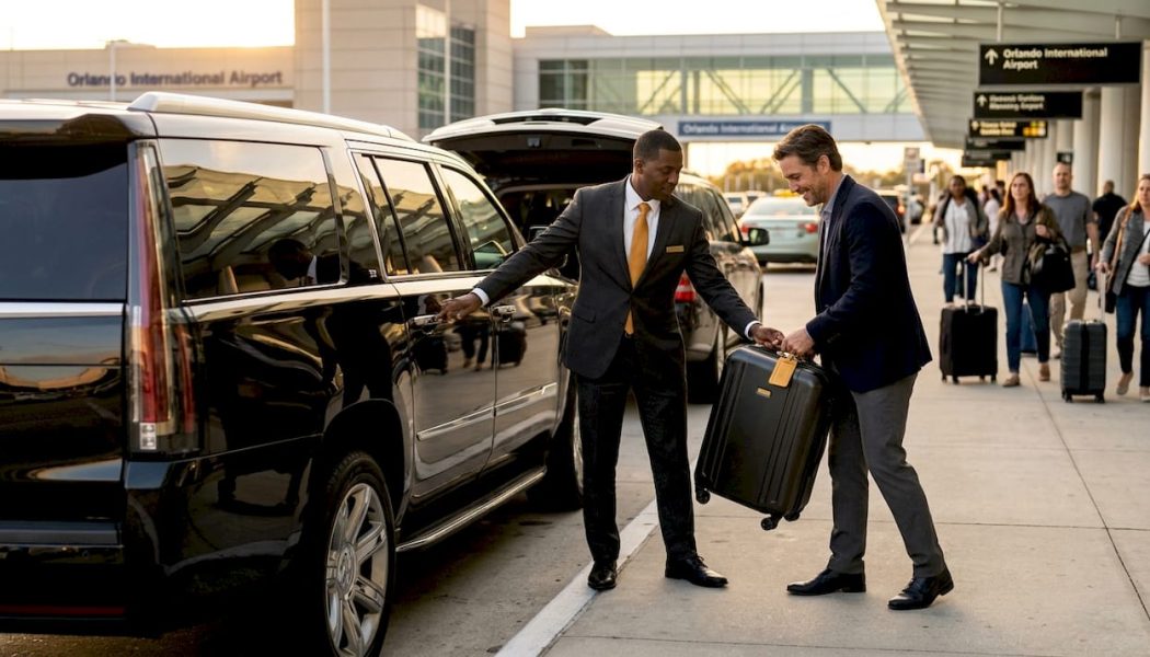 Chauffeur opening limo door at Orlando airport