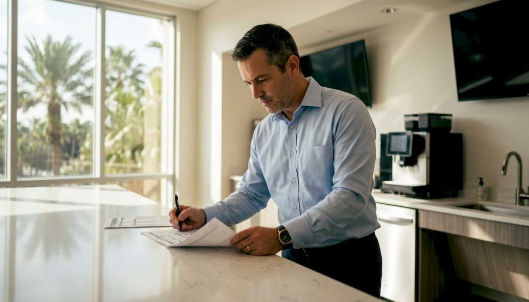 Convention transport manager reviewing schedules